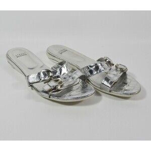 Stuart Weitzman Silver Metallic Alligator Print Sandals w/Buckles- Sz 10.5 M